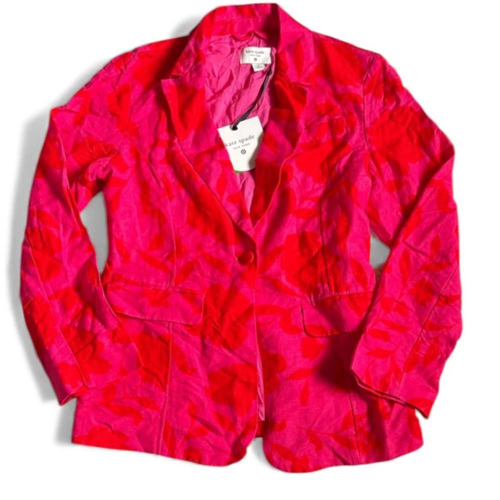 NWT Kate Spade New York Light Flaws Floral Pink And Red Button Front Blazer XS